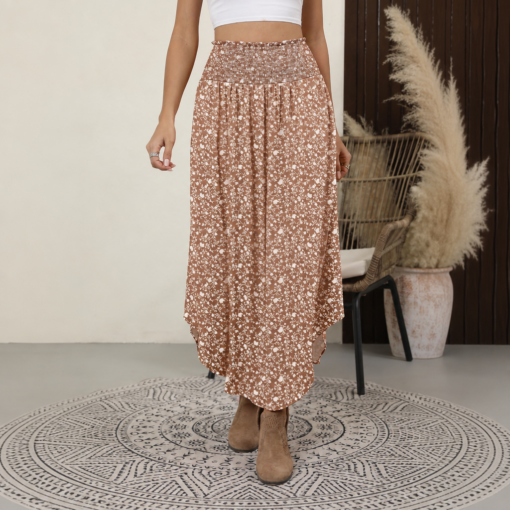 Summer Boho Floral Flowy Pleated Maxi Skirts With Pockets For Women
