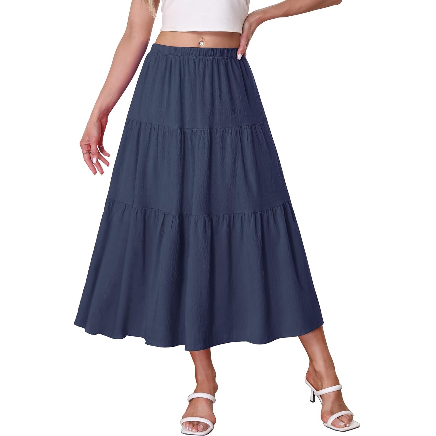 Casual Elastic High Waist Tiered Skirt For Women