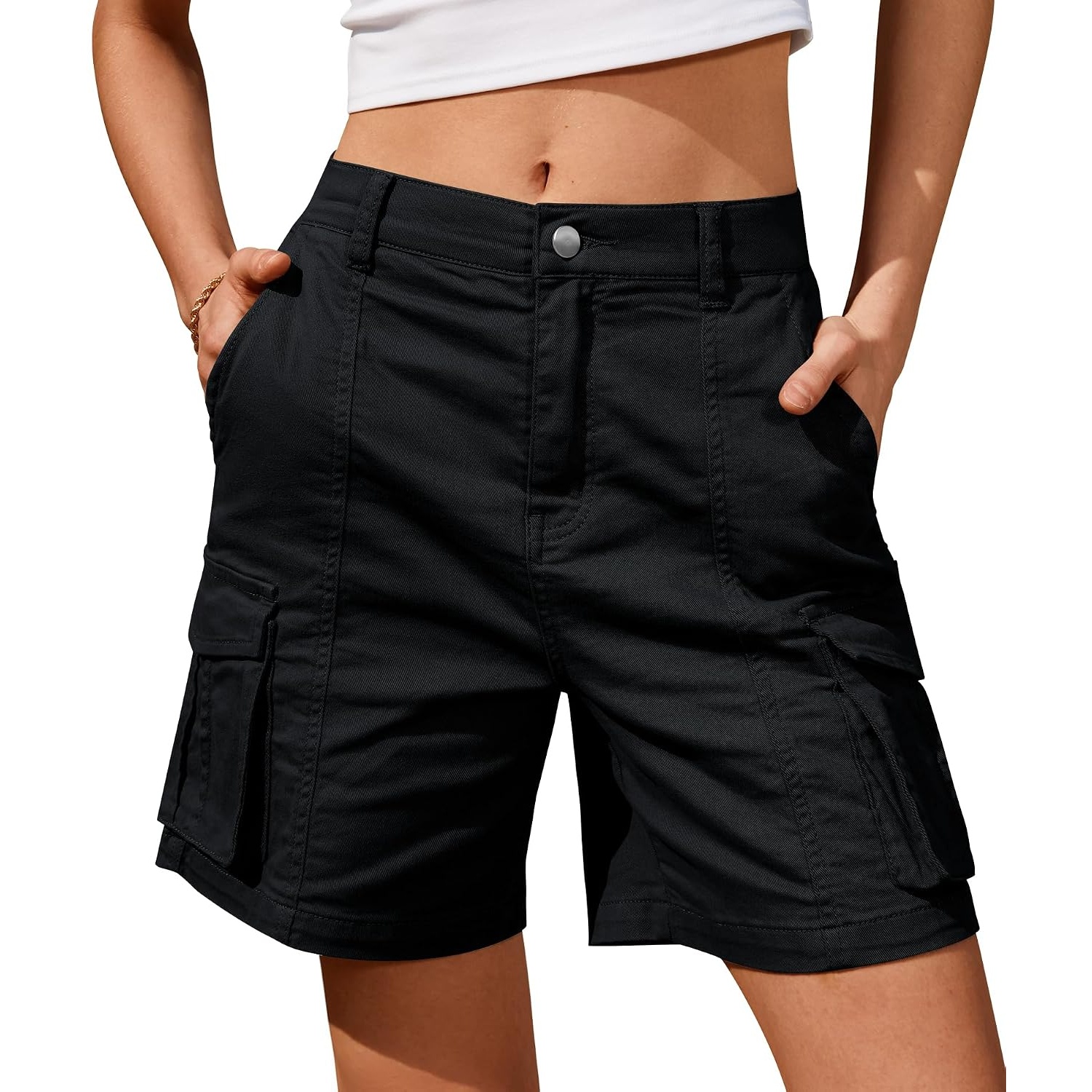Casual Loose Cargo Length Bermuda Fit Shorts With Pockets For Women
