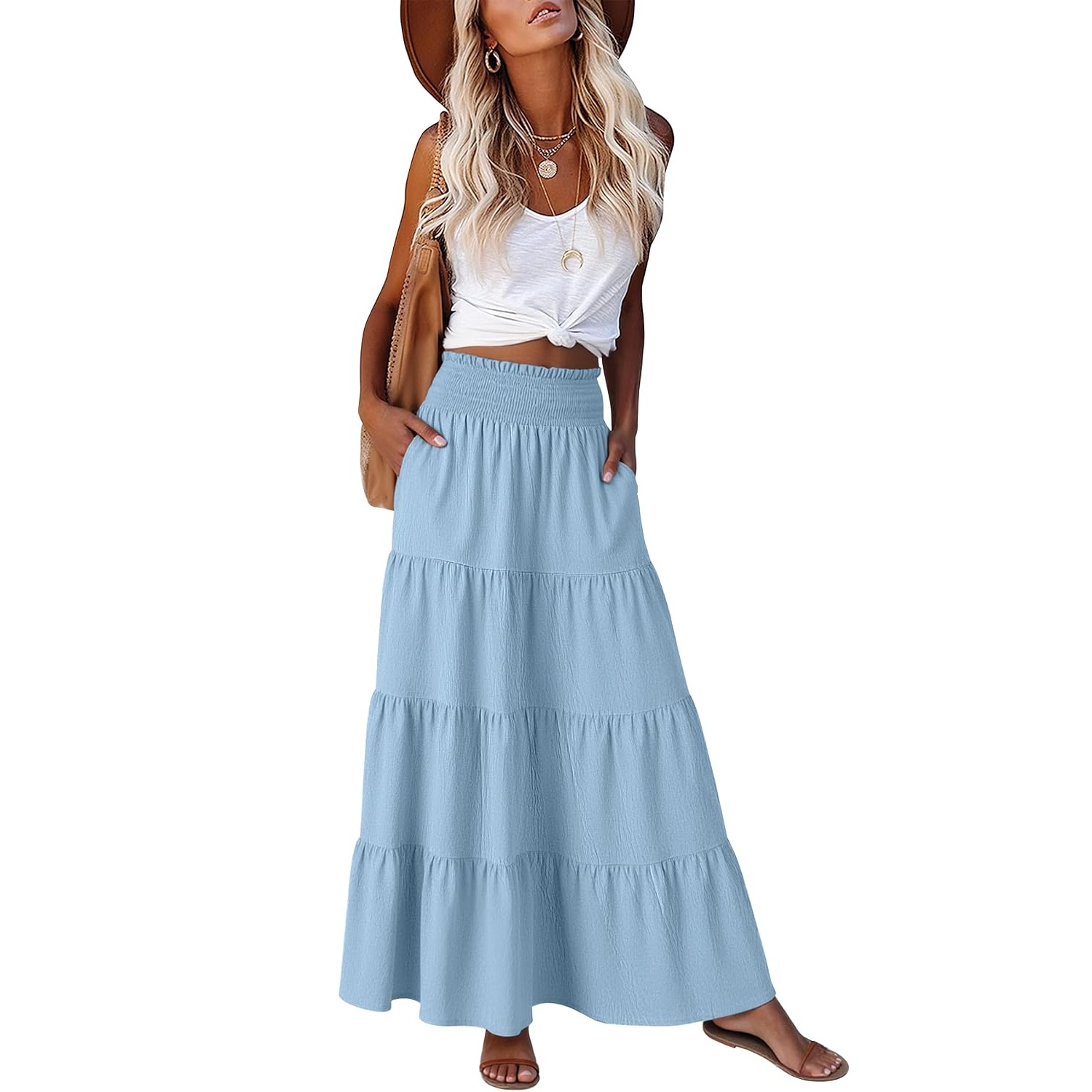 Casual Maxi Summer Beach Tiered Skirts For Women