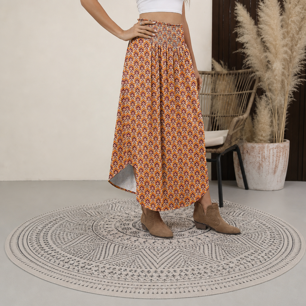 Summer Boho Floral Flowy Pleated Maxi Skirts With Pockets For Women