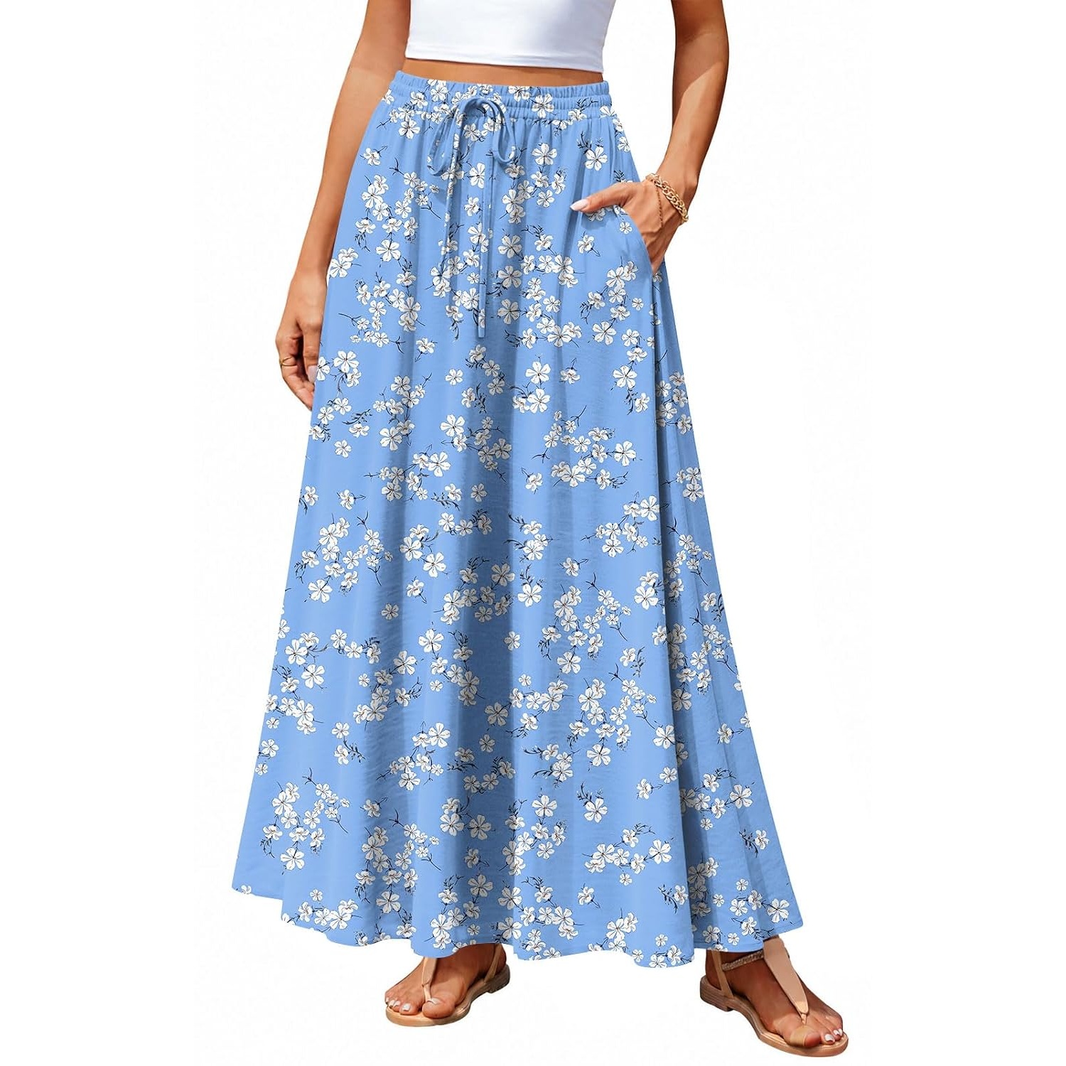Casual Loose Pleated Boho Fit Skirt With Pockets For Women