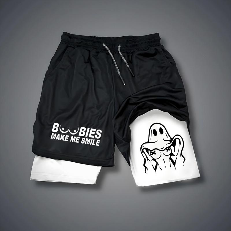 Graphic Double Layer Casual Streetwear Shorts For Vacation For Men