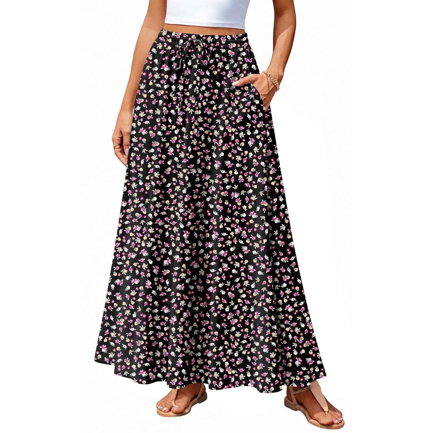 Casual Loose Pleated Boho Fit Skirt With Pockets For Women