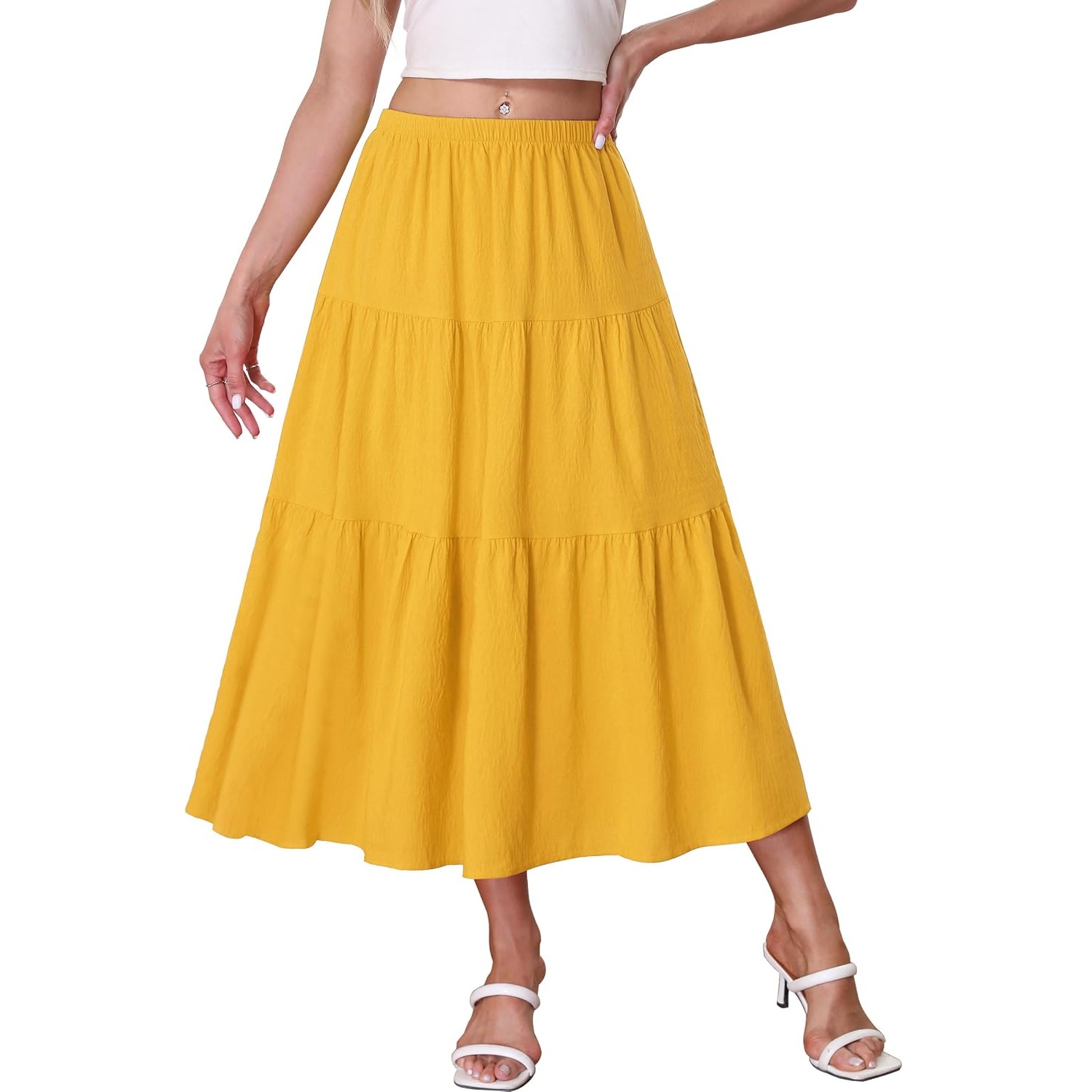 Casual Elastic High Waist Tiered Skirt For Women
