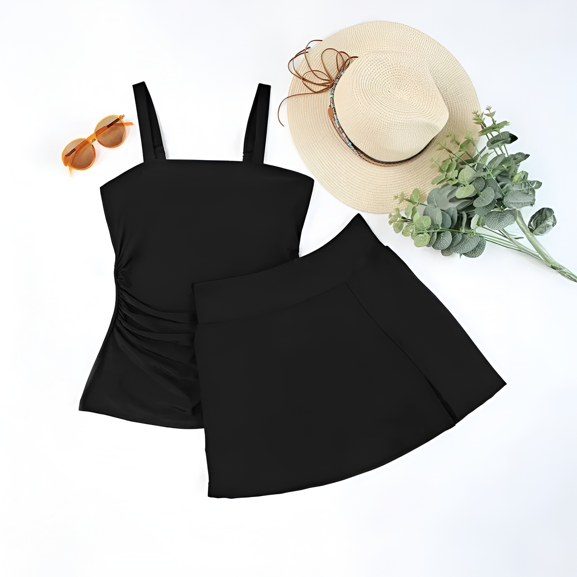 Two Piece Push Up Tankini Swimsuit With Skirt Bottom For Women