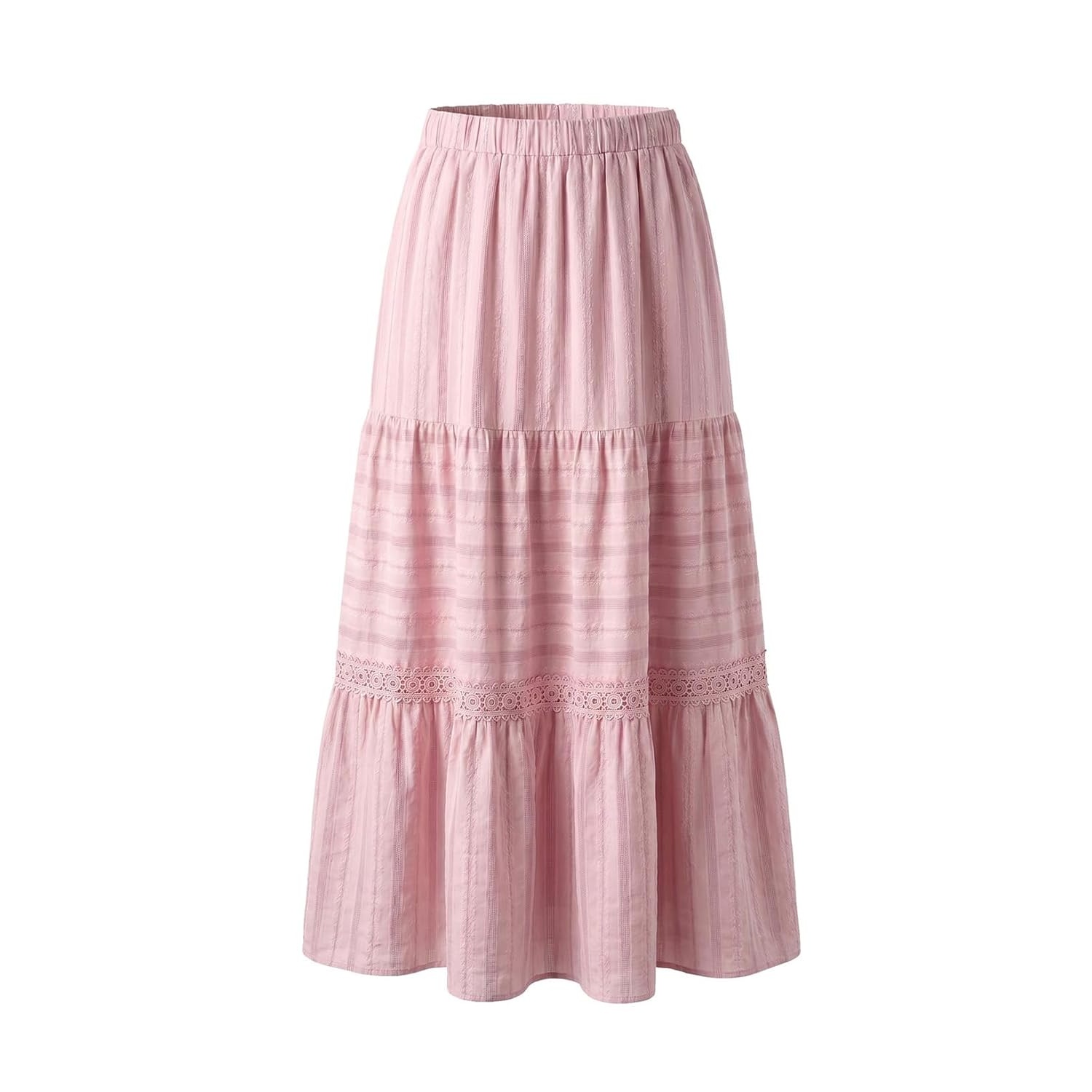 Boho Crochet Lace Tiered Cotton Maxi Skirt