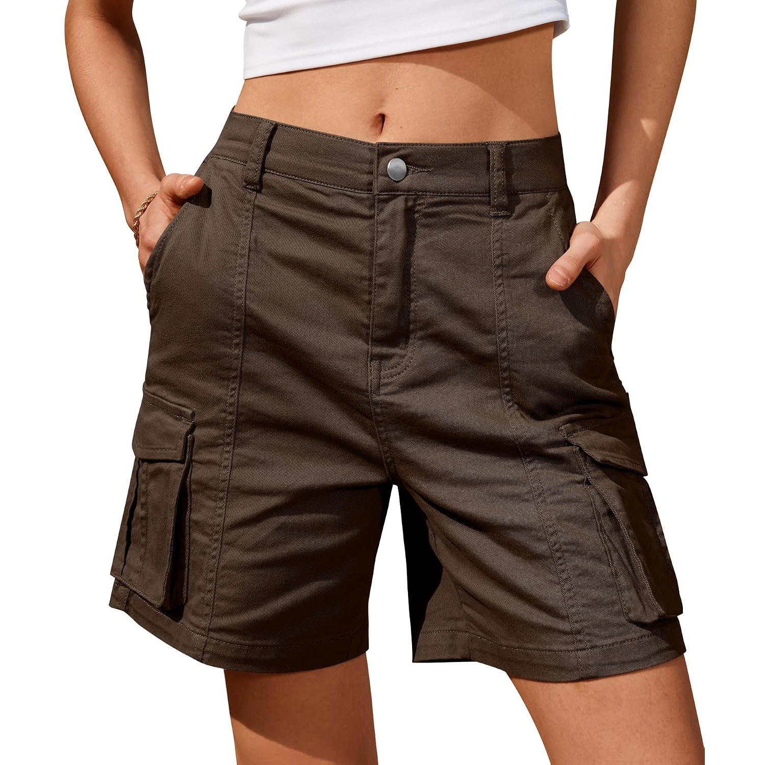 Casual Loose Cargo Length Bermuda Fit Shorts With Pockets For Women