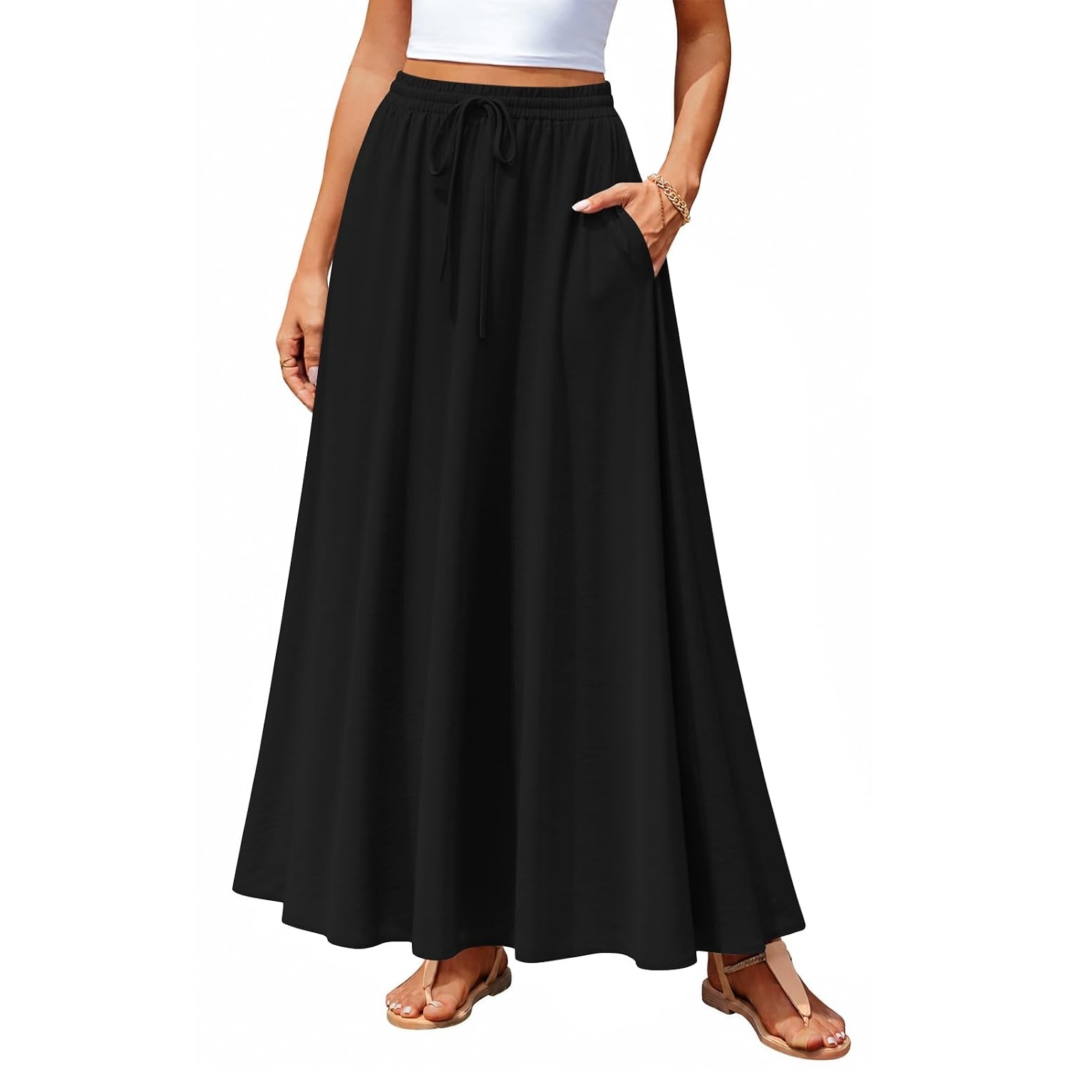 Casual Loose Pleated Boho Fit Skirt With Pockets For Women