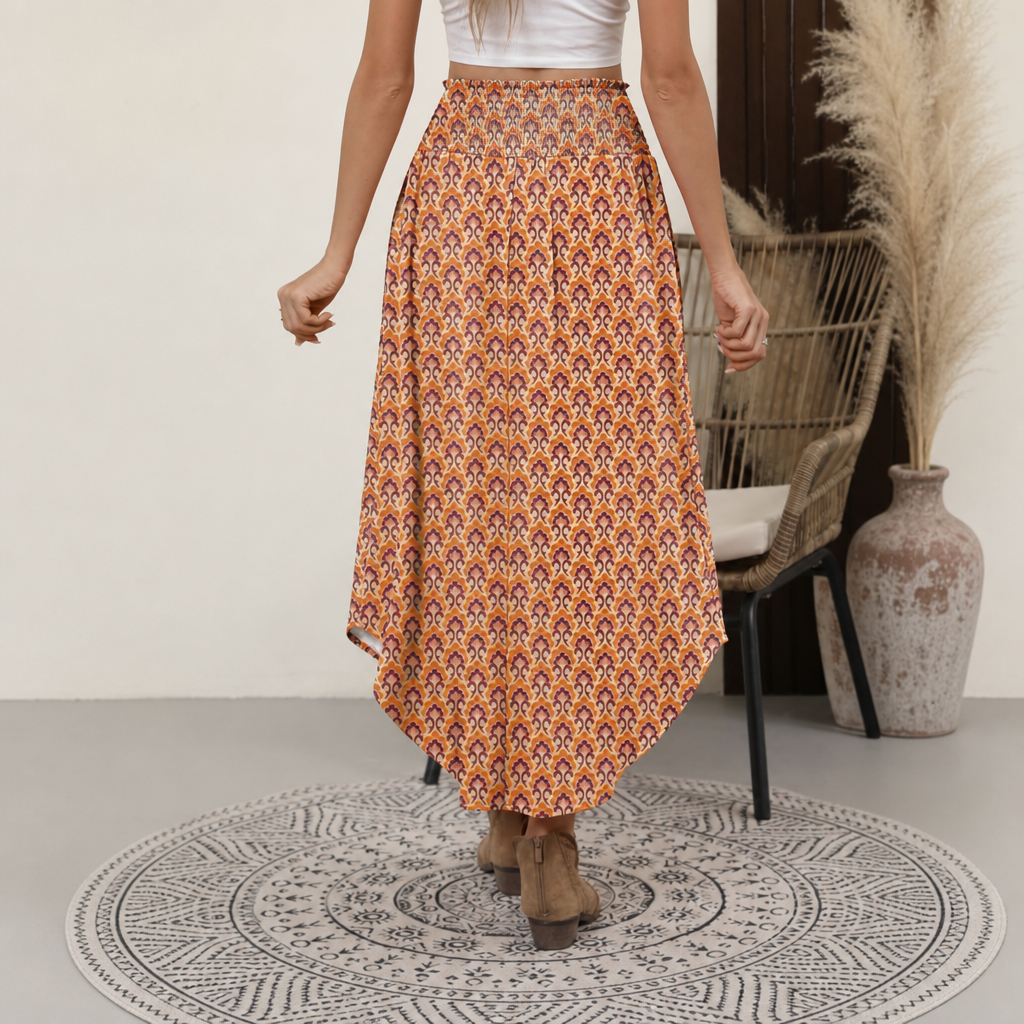 Summer Boho Floral Flowy Pleated Maxi Skirts With Pockets For Women