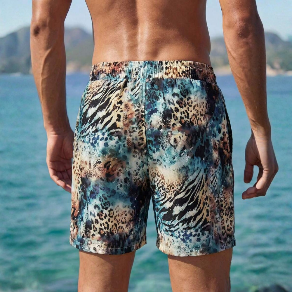 Tropical Paisley Print Drawstring Beach Shorts With Pockets For Men