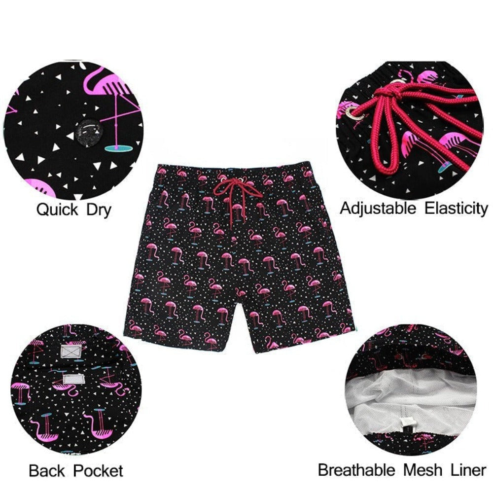 Flamingo Printed Plus Size Drawstring Shorts-Waves And Trunks