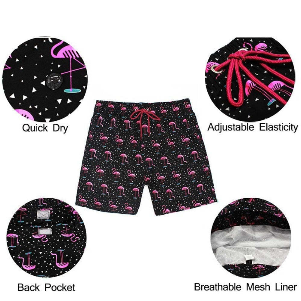 Flamingo Printed Plus Size Drawstring Shorts-Waves And Trunks