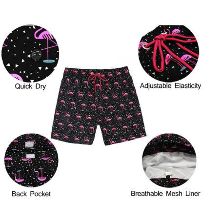 Flamingo Printed Plus Size Drawstring Shorts-Waves And Trunks