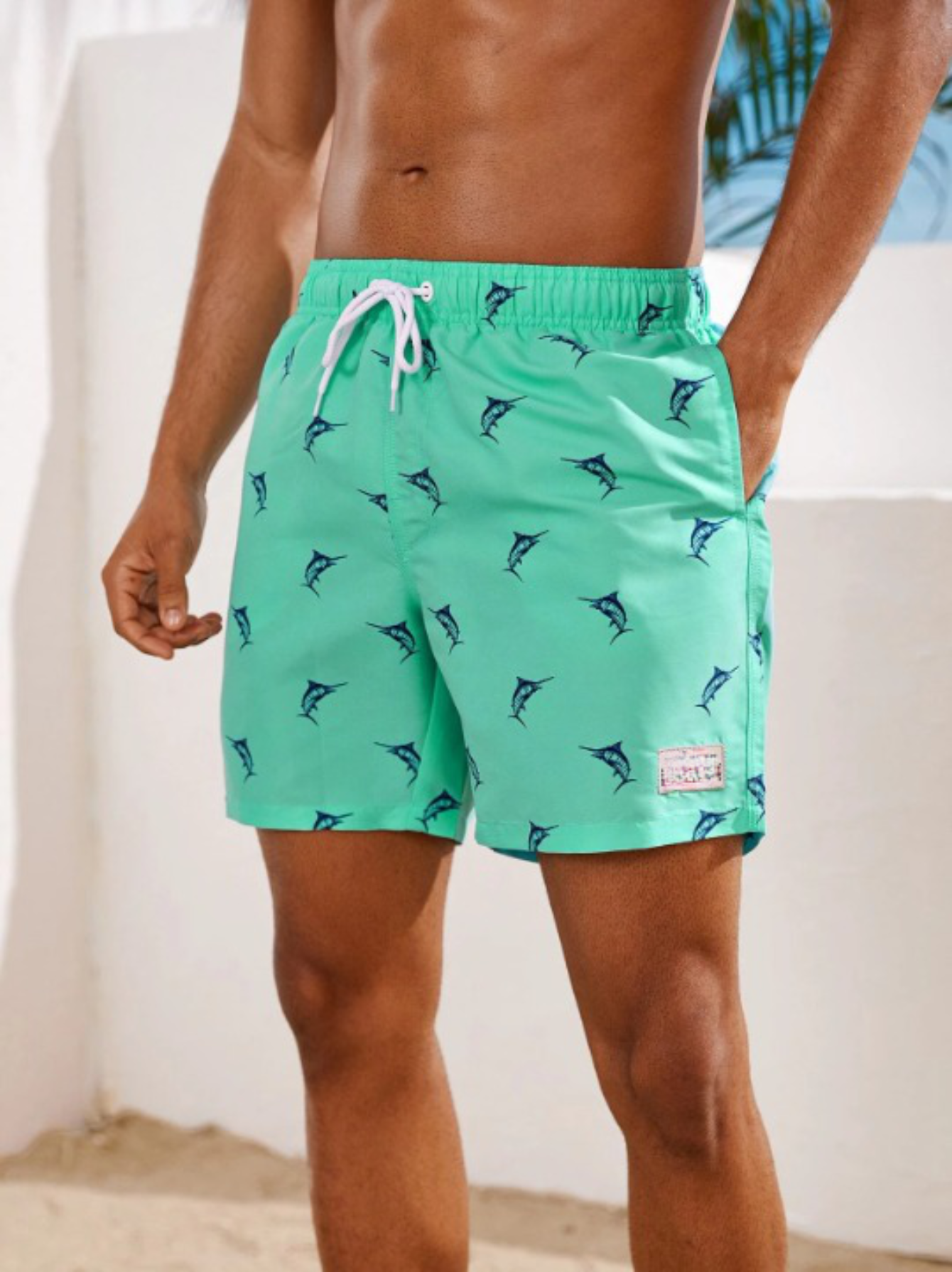 Fish Print Non Stretch Swim Trunks-Waves And Trunks