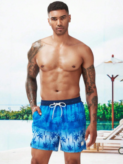 Tropical Print 2 In 1 Drawstring Waist Pocket Swim Trunks-Waves And Trunks