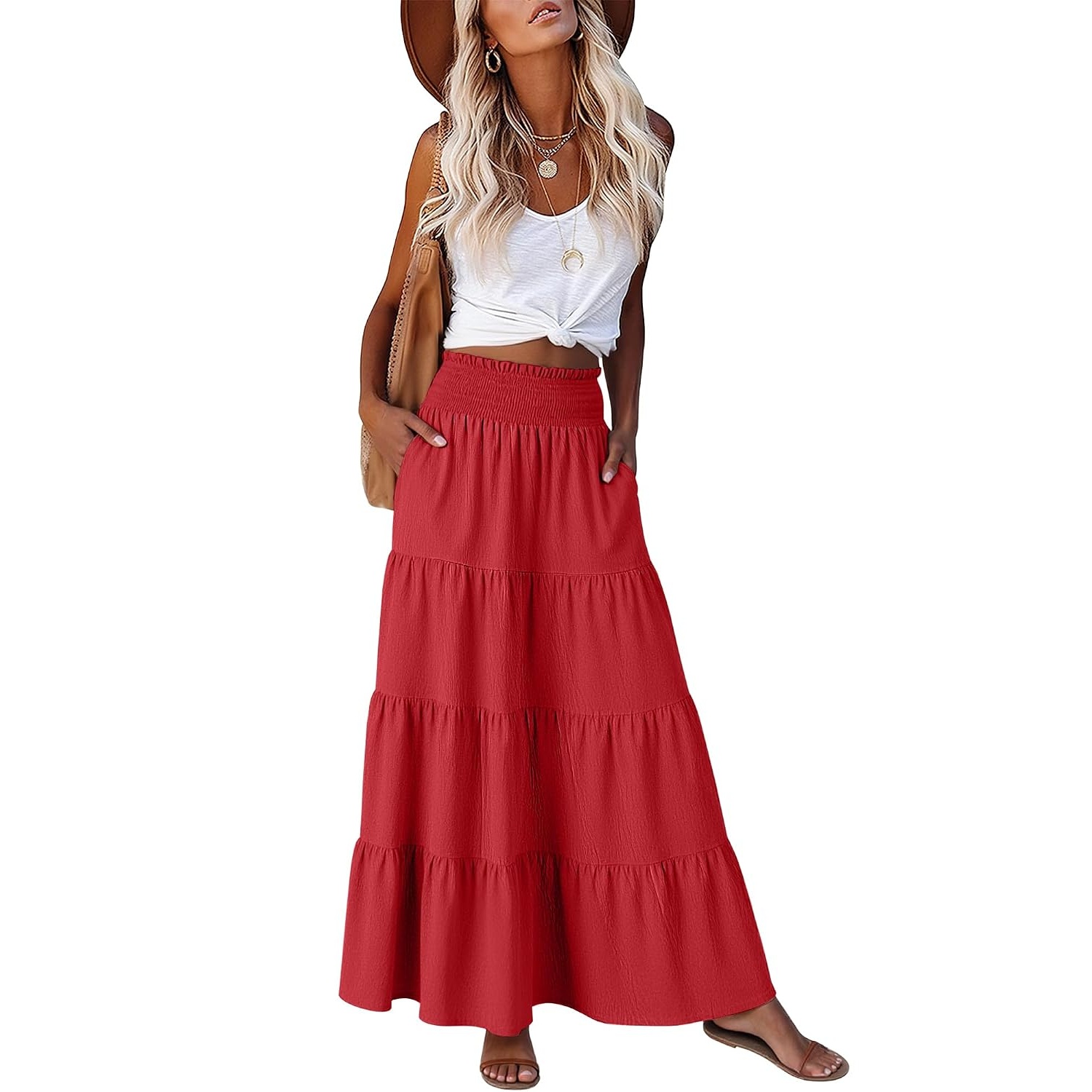 Casual Maxi Summer Beach Tiered Skirts For Women