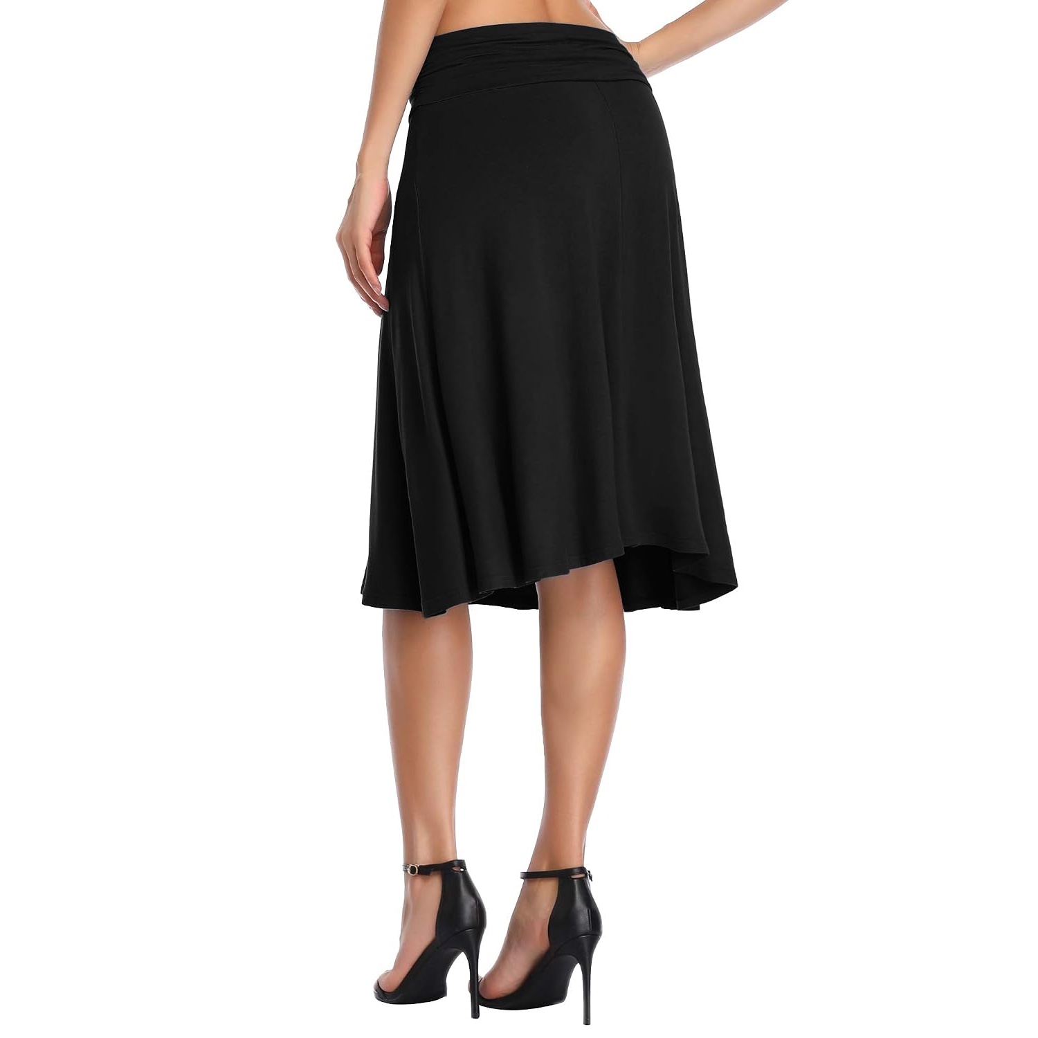 Ruched High Rise Stretchy Flared Casual Skirt