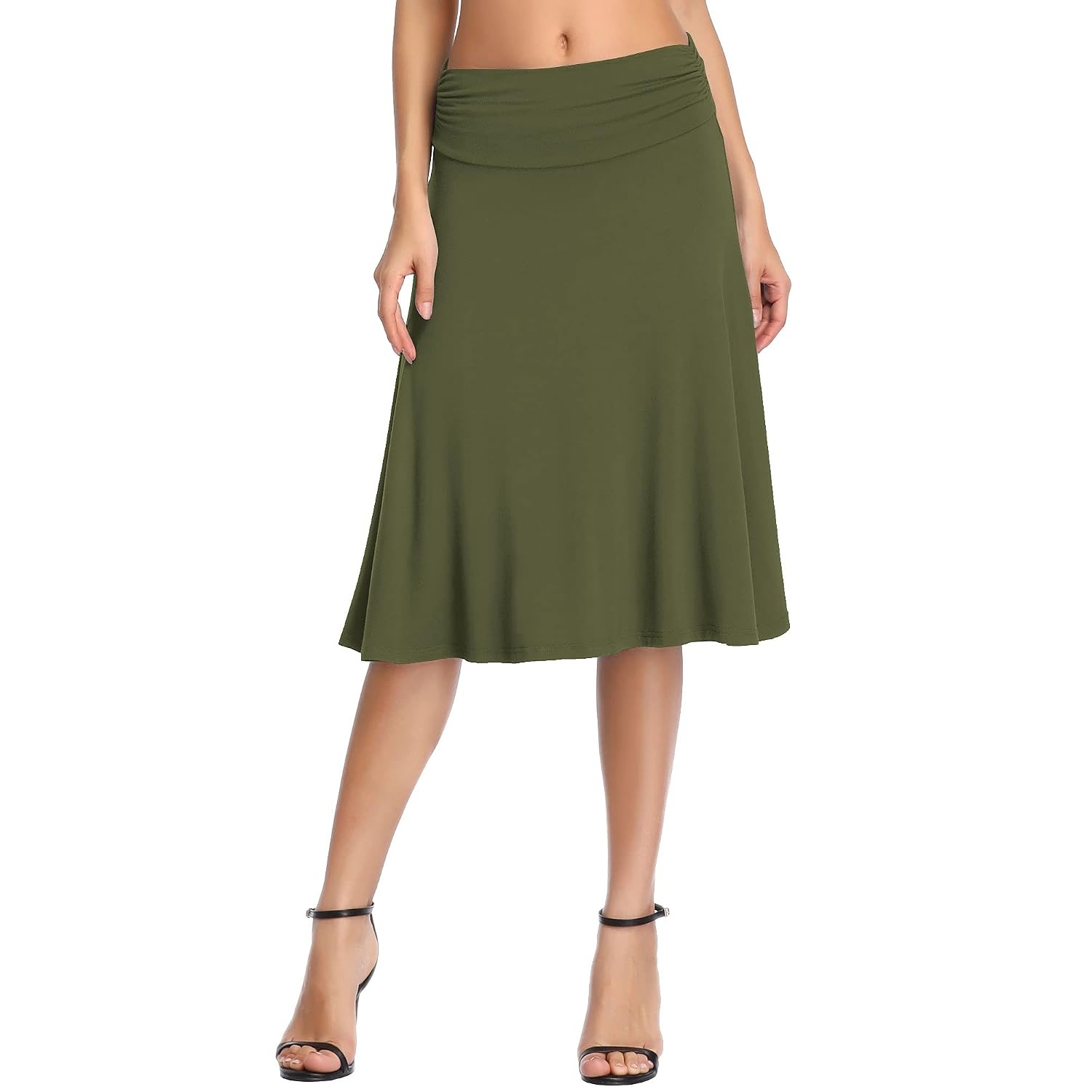 Ruched High Rise Stretchy Flared Casual Skirt