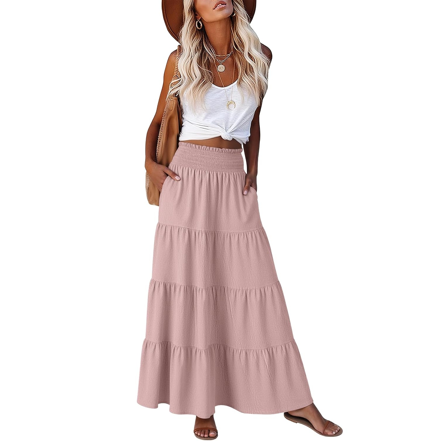 Casual Maxi Summer Beach Tiered Skirts For Women