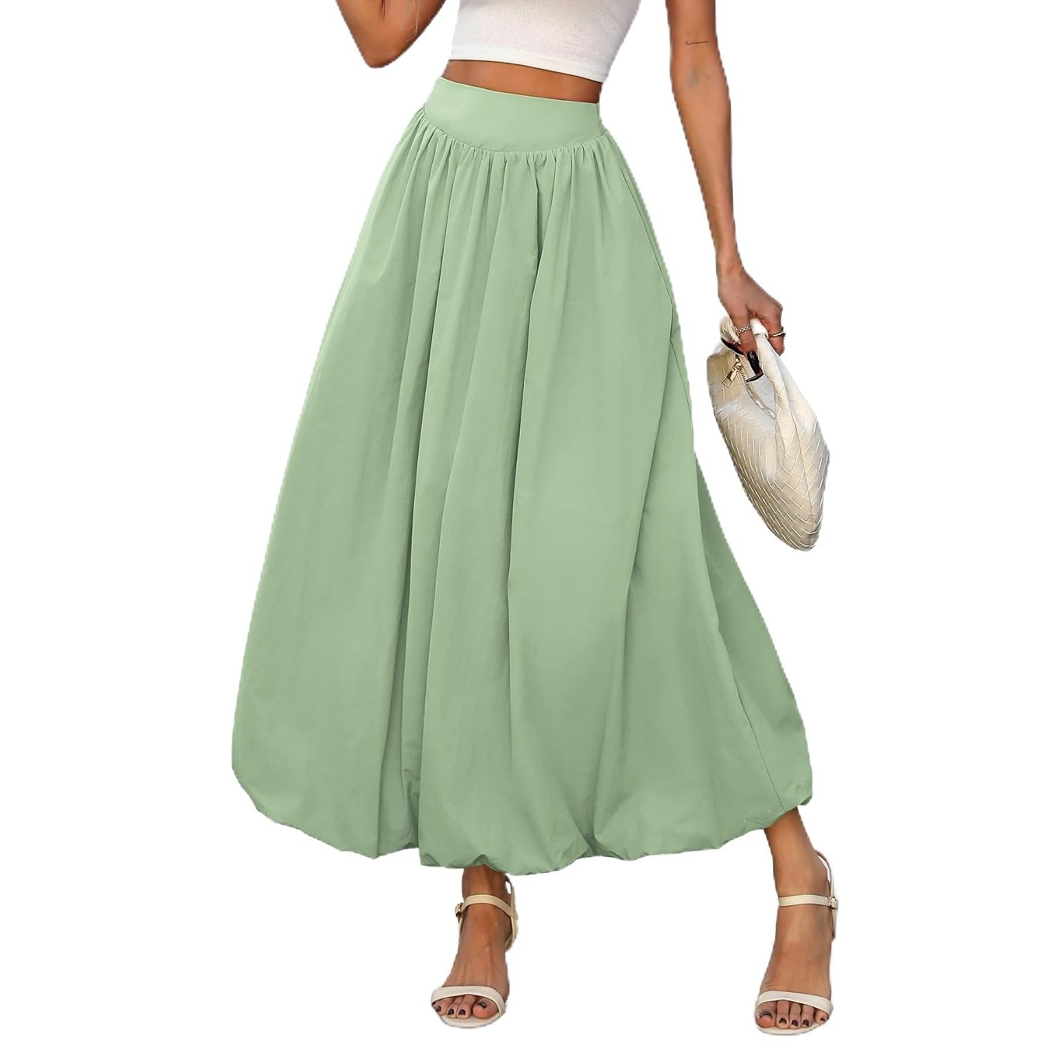Flowy Bubble Style Maxi Skirt With Elastic For Women