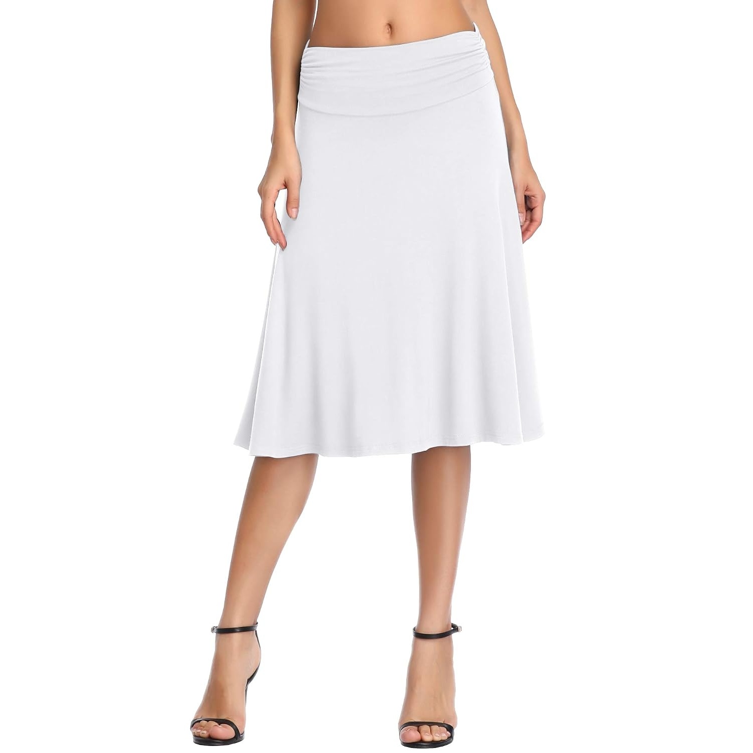 Ruched High Rise Stretchy Flared Casual Skirt