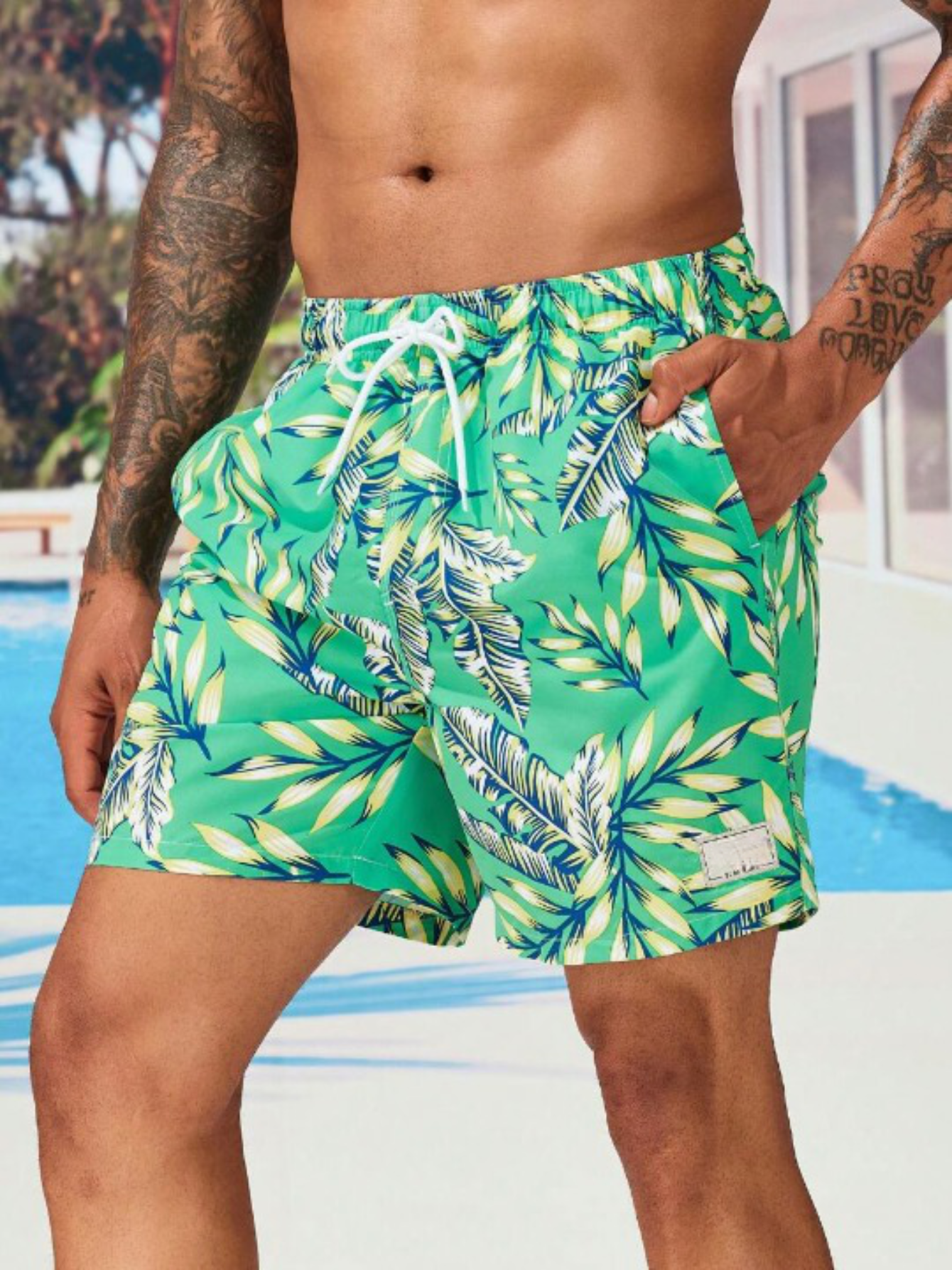 Stylish Tropical Swim Trunks-Waves And Trunks