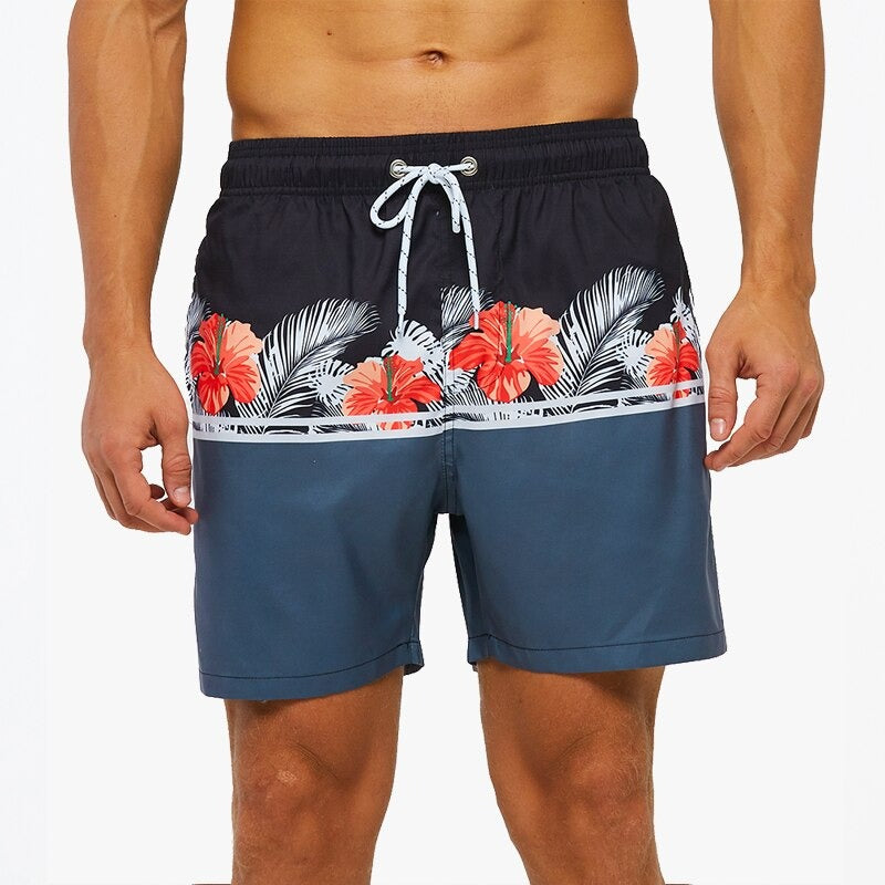 Men's Grey Flower Quick-Dry Beach Swim Shorts-Waves And Trunks