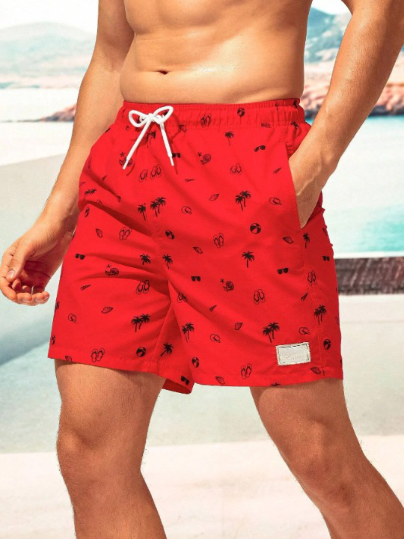 Non Stretch Patched Shorts-Waves And Trunks