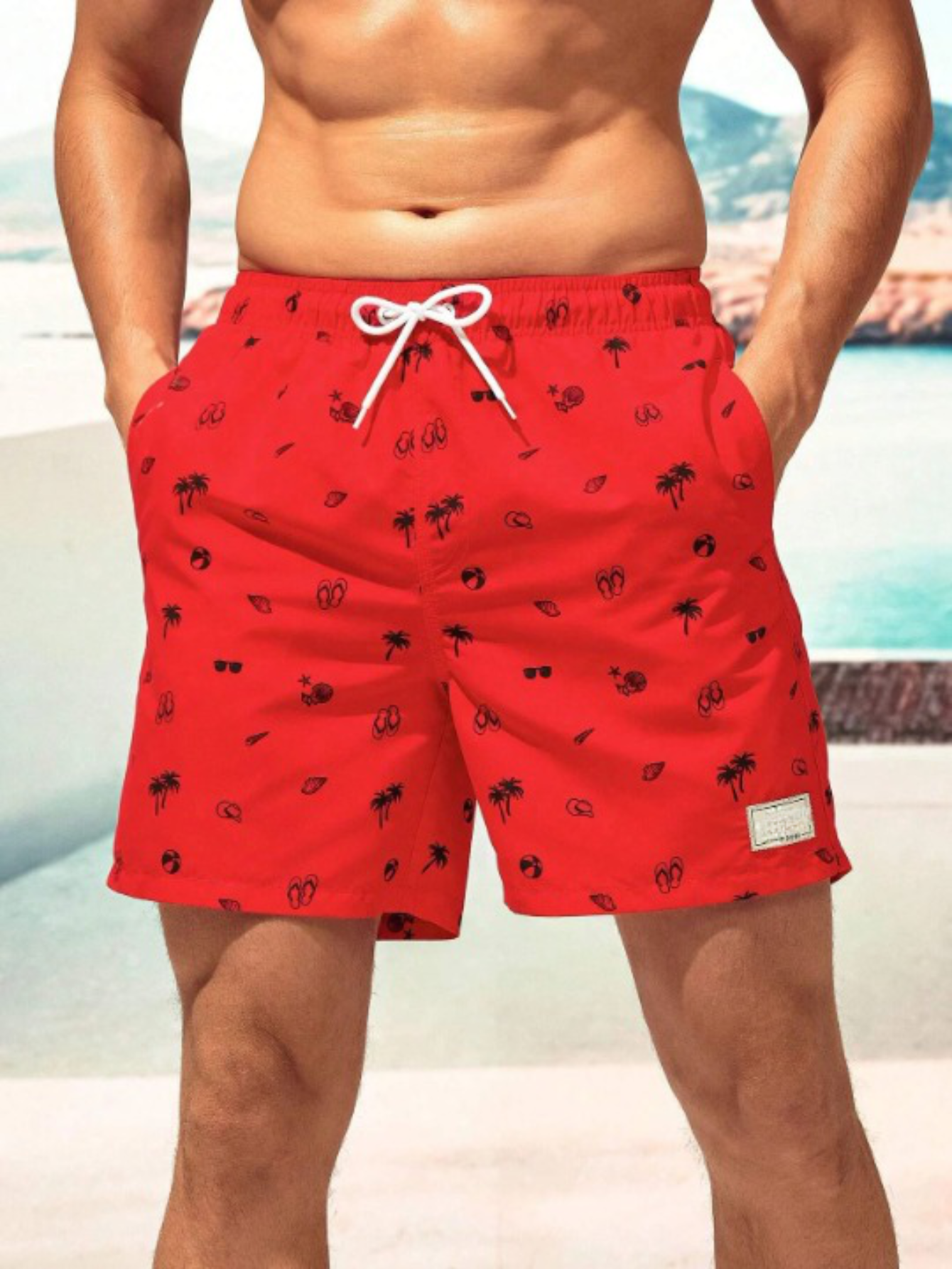 Non Stretch Patched Shorts-Waves And Trunks