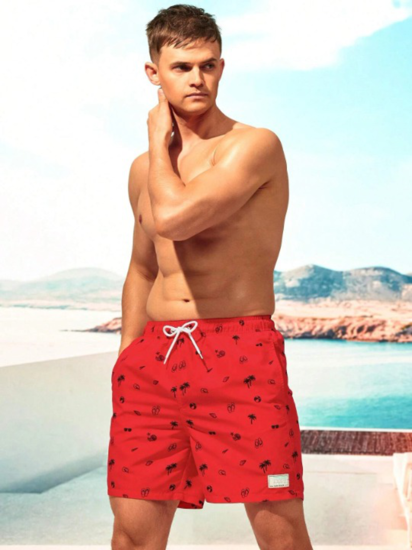 Non Stretch Patched Shorts-Waves And Trunks