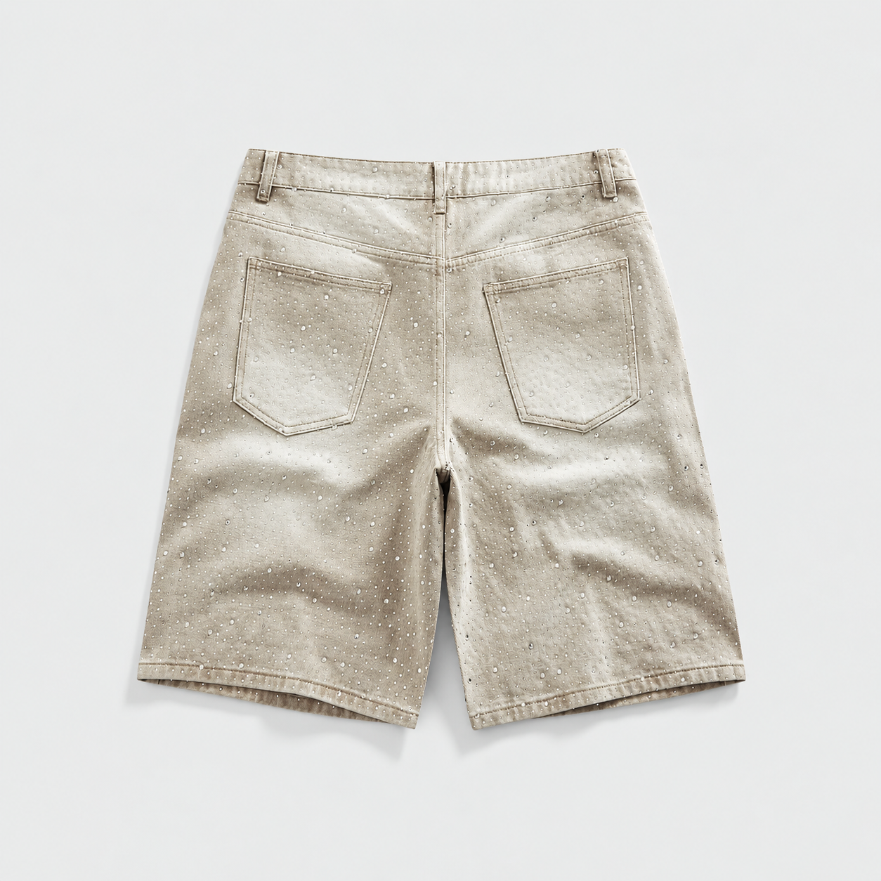 Pearl And Rhinestone Embellished Loose Denim Shorts For Men