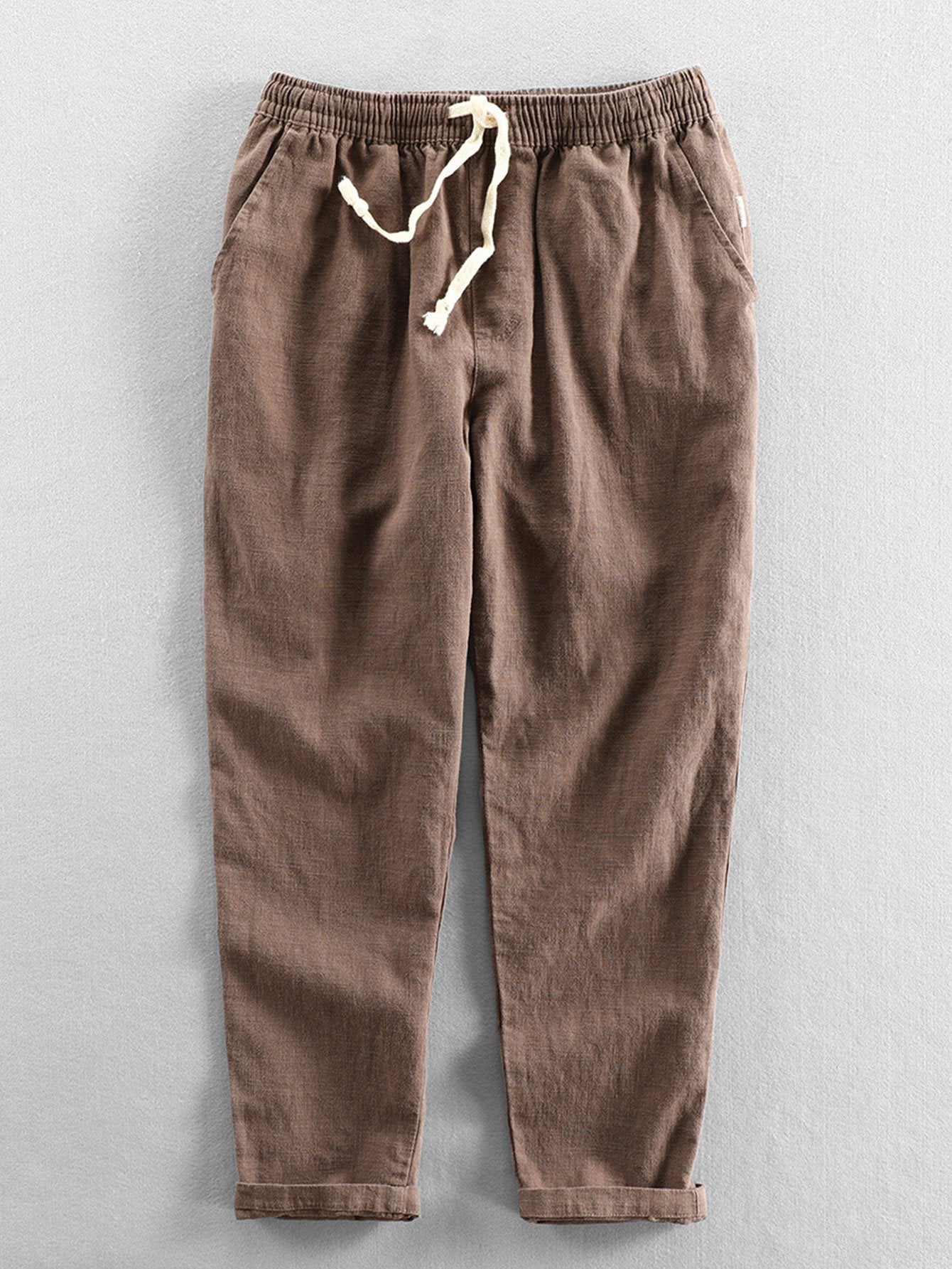 Plain Pattern Cropped Pants With Drawstring-Waves And Trunks