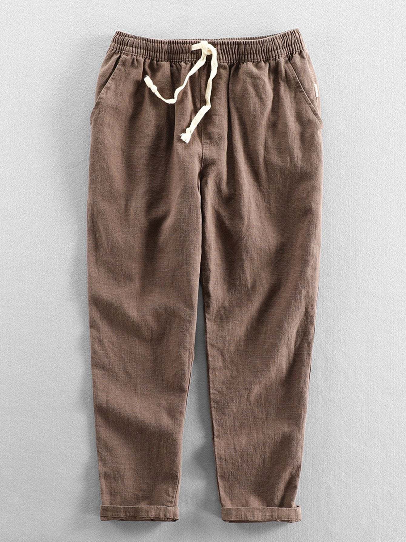 Plain Pattern Cropped Pants With Drawstring-Waves And Trunks