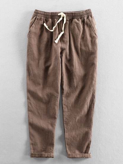 Plain Pattern Cropped Pants With Drawstring-Waves And Trunks