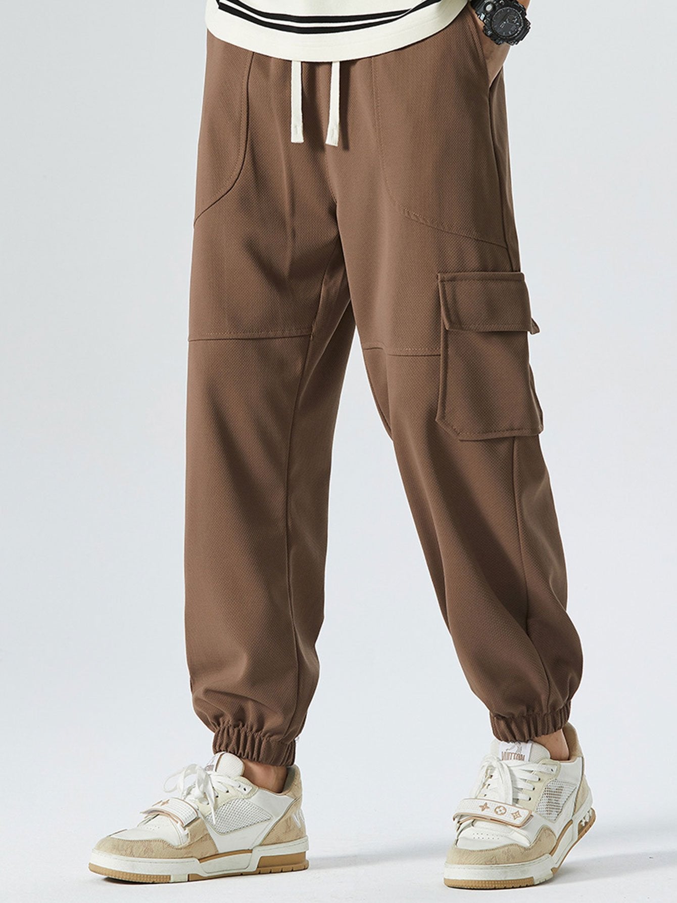 Elastic Waistband Cargo Style Jogging Pants-Waves And Trunks