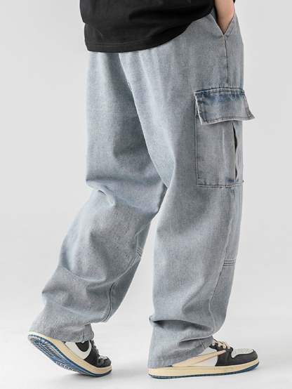 Straight Leg Cargo Jeans-Waves And Trunks