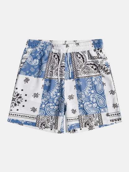 Paisley Drawstring Print Shorts-Waves And Trunks