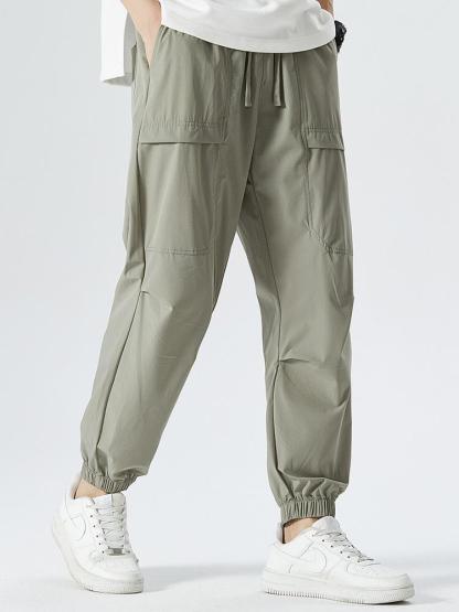 Elastic Waistband Cargo Pants-Waves And Trunks