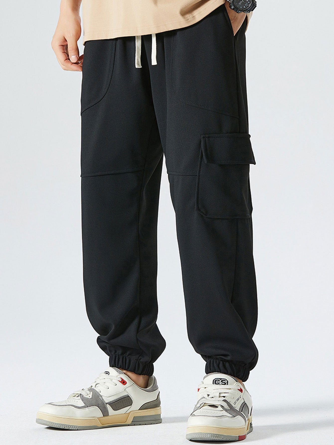Elastic Waistband Cargo Style Jogging Pants-Waves And Trunks