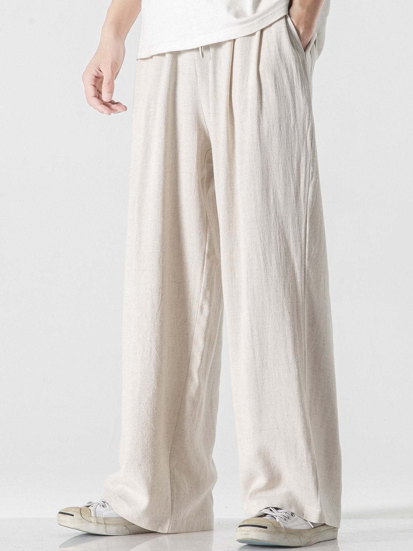 Loose And Wide Legs Plain Pants-Waves And Trunks