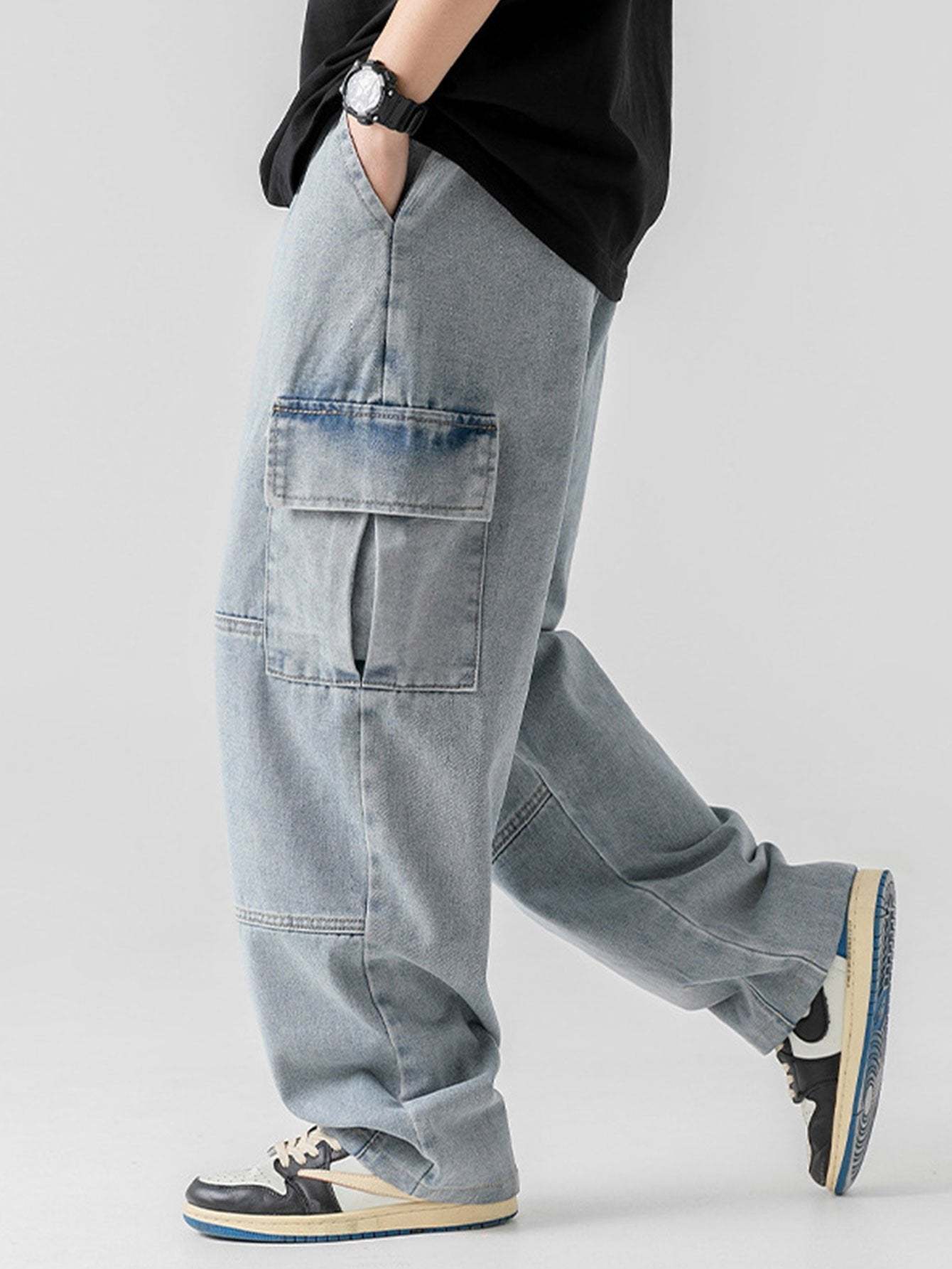 Straight Leg Cargo Jeans-Waves And Trunks