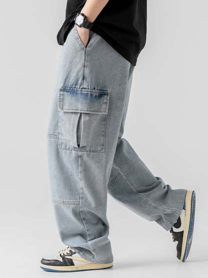 Straight Leg Cargo Jeans-Waves And Trunks