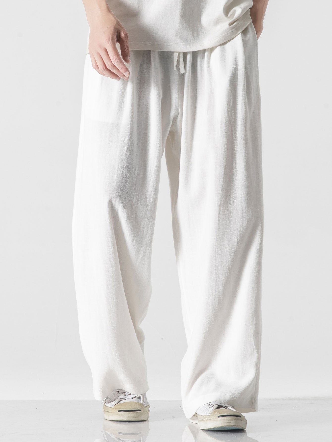Loose And Wide Legs Plain Pants-Waves And Trunks