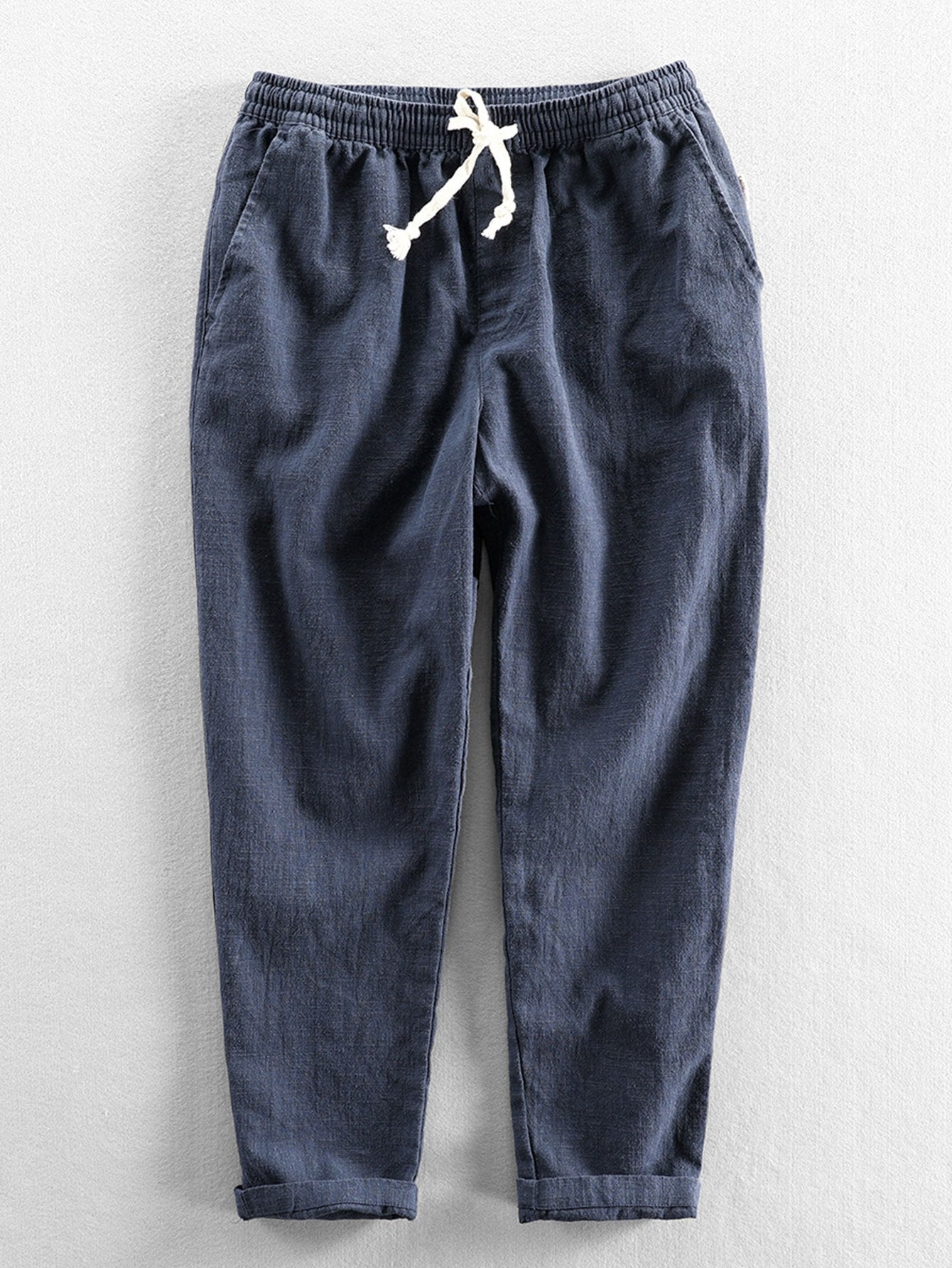 Plain Pattern Cropped Pants With Drawstring-Waves And Trunks