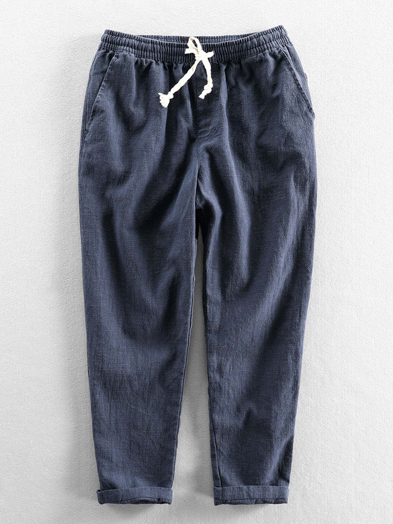 Plain Pattern Cropped Pants With Drawstring-Waves And Trunks