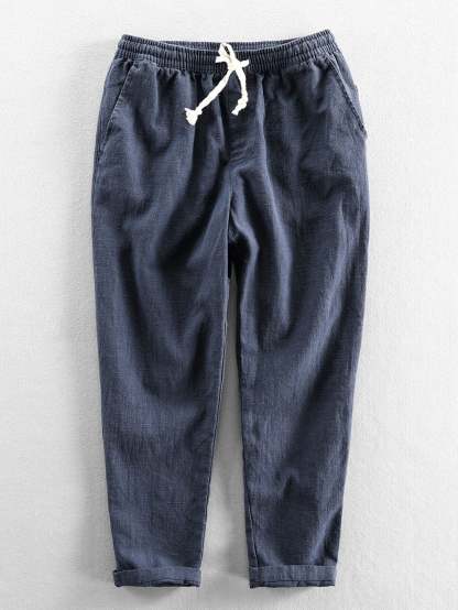 Plain Pattern Cropped Pants With Drawstring-Waves And Trunks