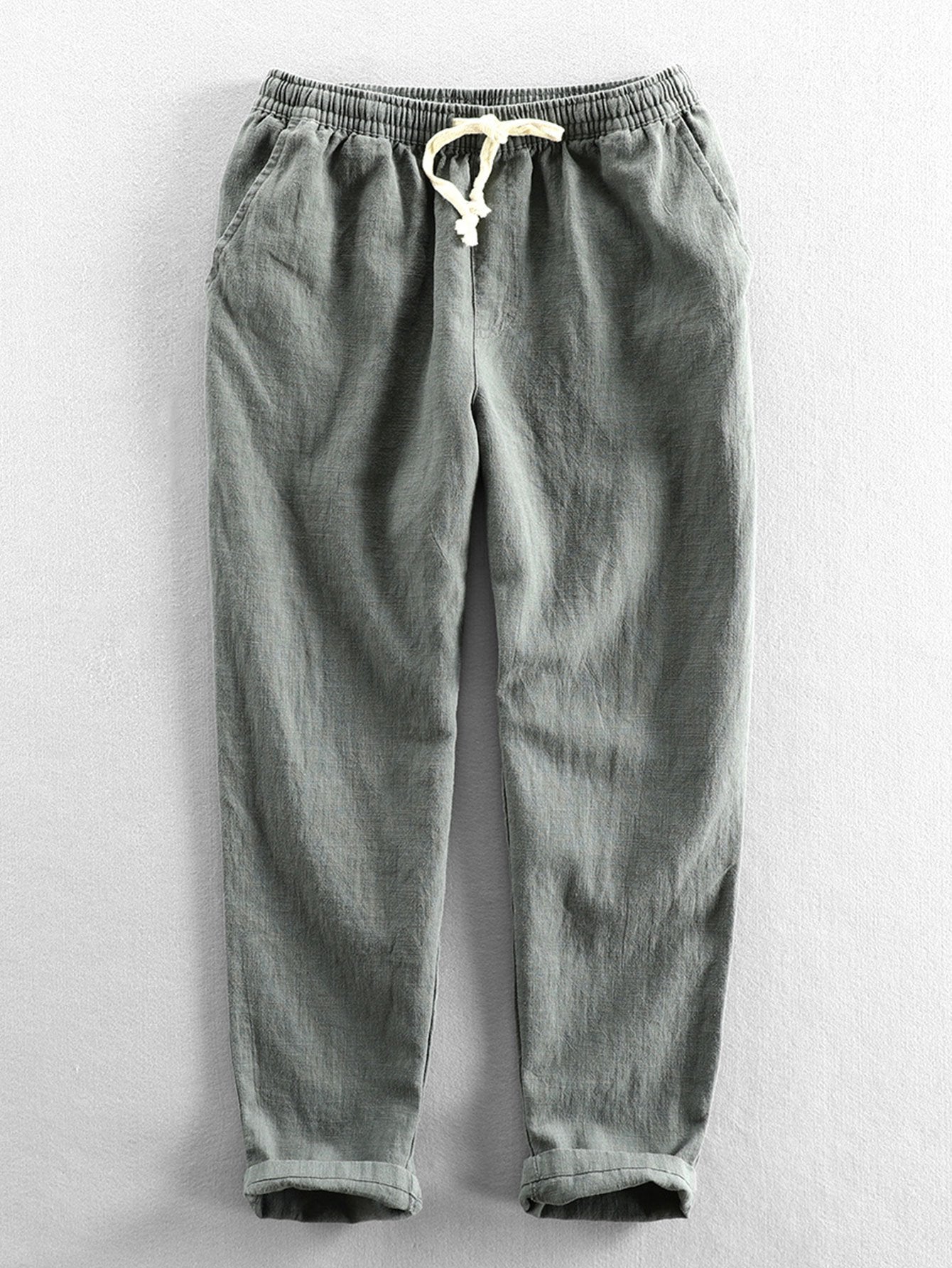 Plain Pattern Cropped Pants With Drawstring-Waves And Trunks