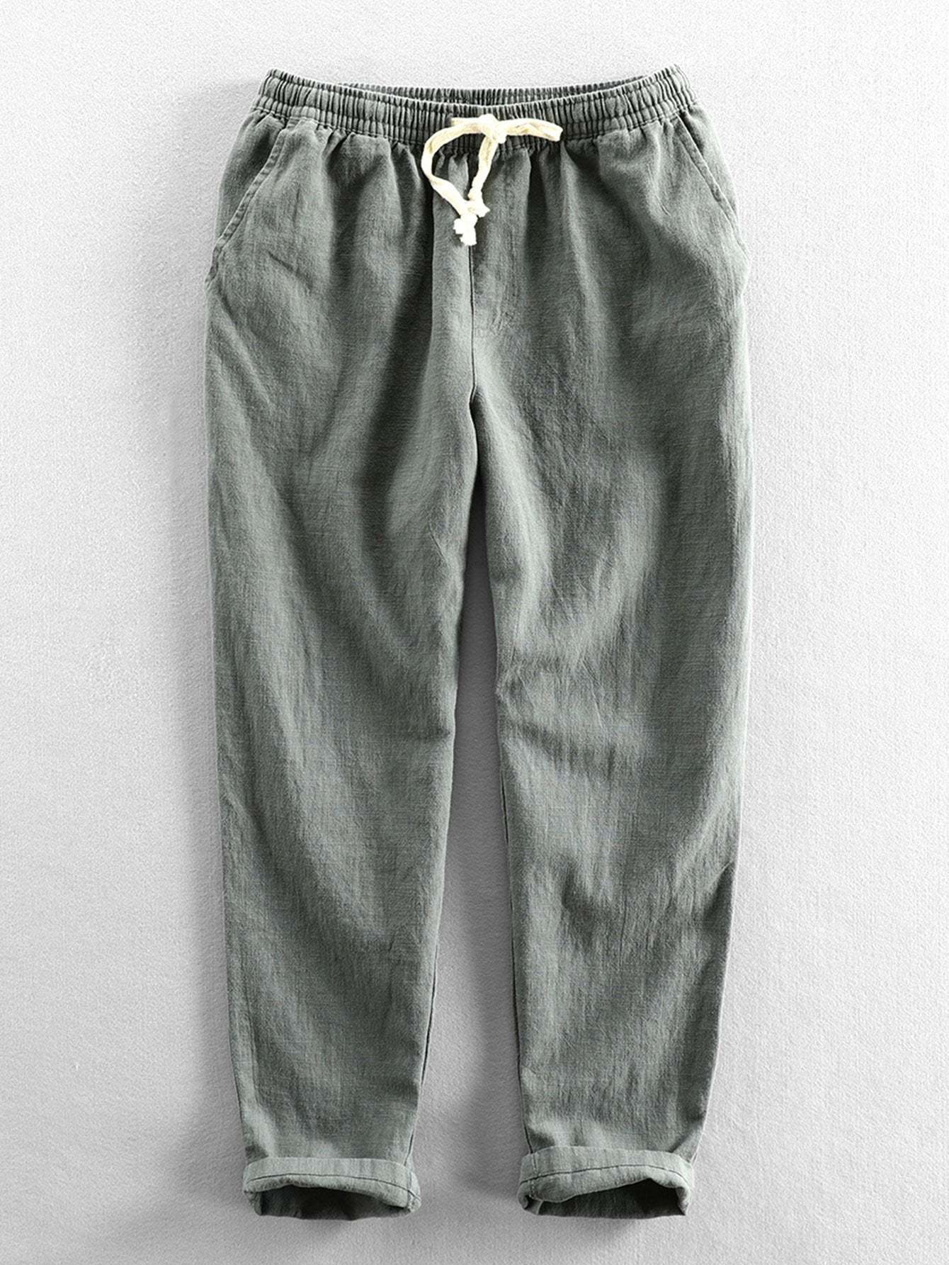 Plain Pattern Cropped Pants With Drawstring-Waves And Trunks