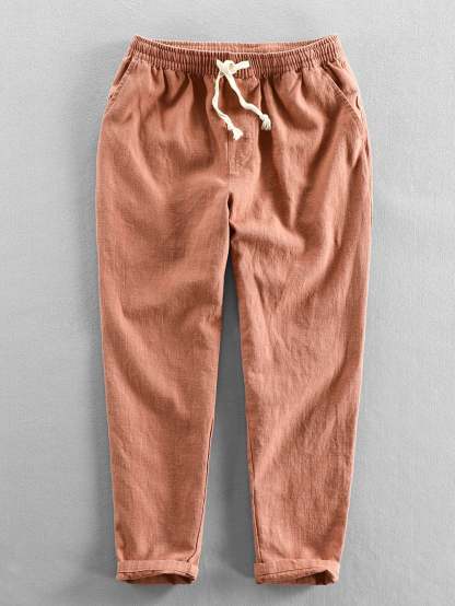 Plain Pattern Cropped Pants With Drawstring-Waves And Trunks